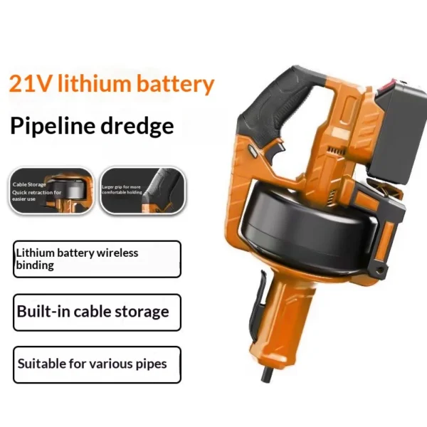 21V-New-Orange-High-Power-Lithium-Battery-Portable-Wireless-Drain-Cleaner-Household-Use-for-Toilet-and-Floor-Drain