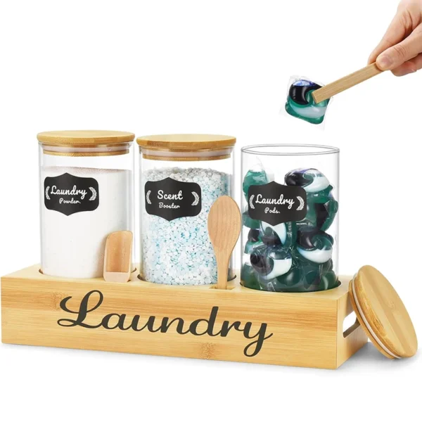 Custom-Laundry-Pods-Detergent-Powder-Holder-Container-Dispenser-With-Bamboo-Tray-Spoon