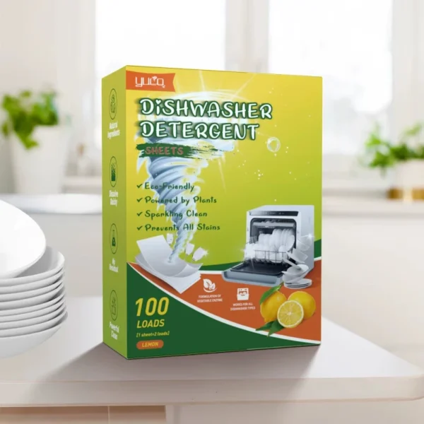 Eco-Disposable-Solid-Dishwasher-Detergent-Sheets-Lemon-Scent-Deep-Cleaning-50-80-Active-Ingredient-11x14cm
