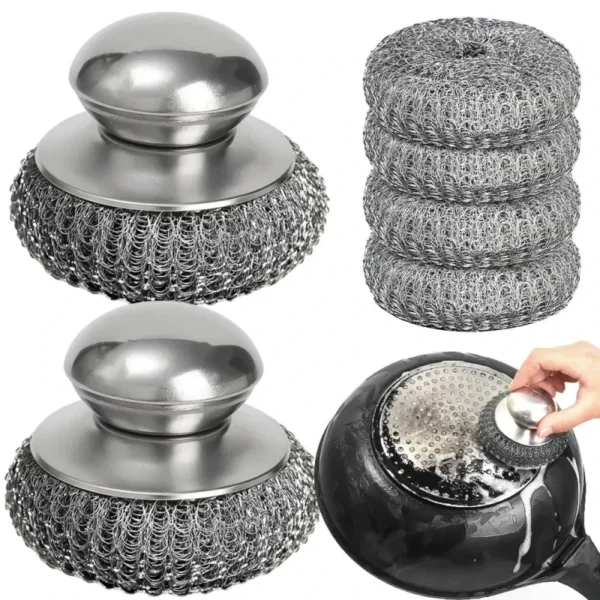 Steel-Wool-Scrubber-with-Replacement-Wire-Pads-Set-Stainless-Steel-Scrubber-with-Handle-for-Scouring-Stubborn-Messes