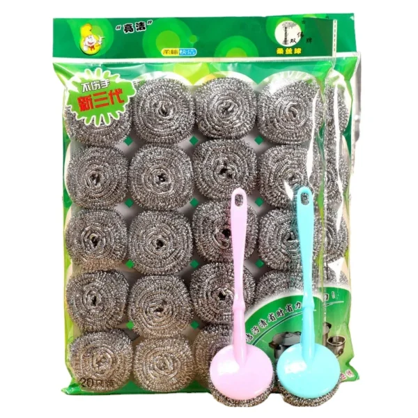 Sunshine-12-Pack-Stainless-Steel-Dish-Scrubber-Balls-Kitchen-Sink-Scouring-Pads-with-Washing-Sponge-Metal-Wool-Scrubber-Sponge